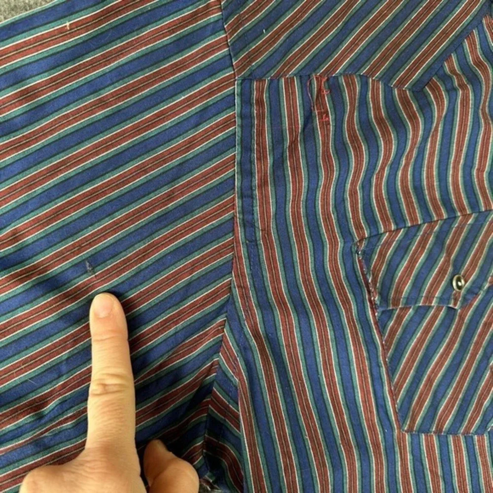 Vintage Sasson Pearl Snap Shirt Mens XL Extra‎ Large Blue Red Stripe Long Sleeve
